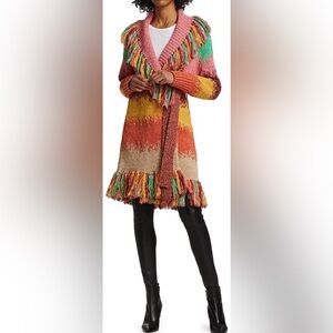 Alice + Olivia Astrid Textured Fringe Shawl Collar Coat